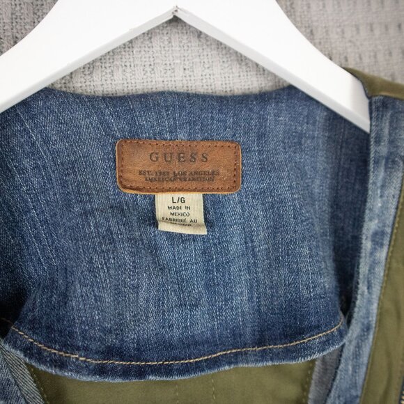 Guess Cropped Distressed Denim combo Zipper Jacket Y2K 2000s - Picture 5 of 8
